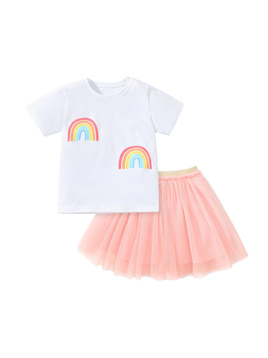 Custom Girls' Set, Summer Short-sleeve Tulle Dress 2-piece Outfit, Cute Kids' Set