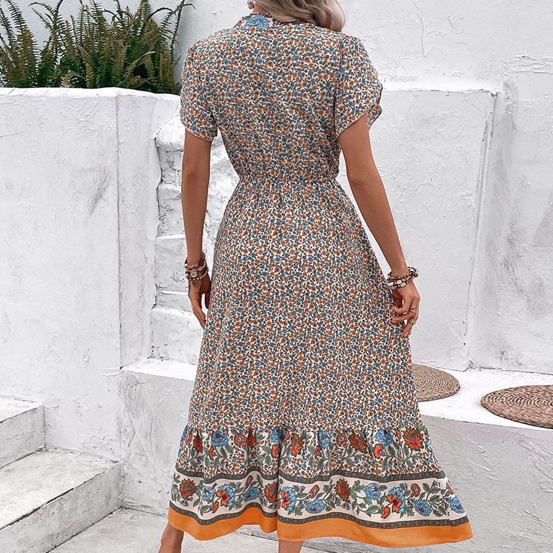 Floral A Line Dress Short Sleeve French Country Style Summer Fashion Wholesale Available customizable