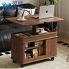 Solid Wood Trolley, Movable Side Table, Sofa Side Cabinet, Lift, Storage, Multi-Functional Wheeled Coffee Table, Tea Table
