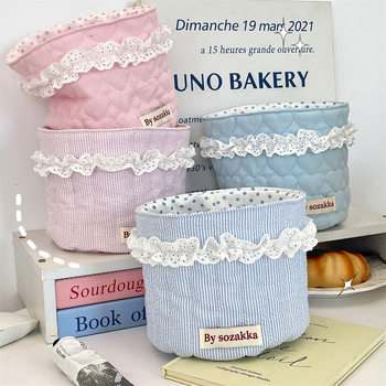 5181 Korean Quilted Girls' Fabric Storage Basket Desktop Storage Basket Cylinder Sundries Snack Storage Basket