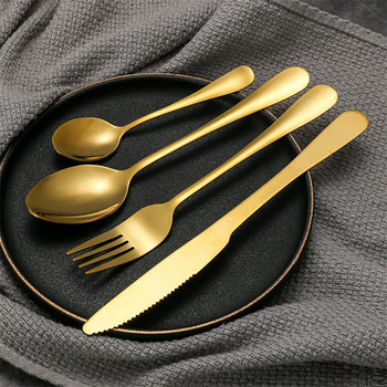 Stainless Steel Knife, Fork and Spoon Tableware Four-Piece Set for Home Hotel Western Restaurant Thickeneded Western Tableware Steak Knife and Fork Dessert Spoon