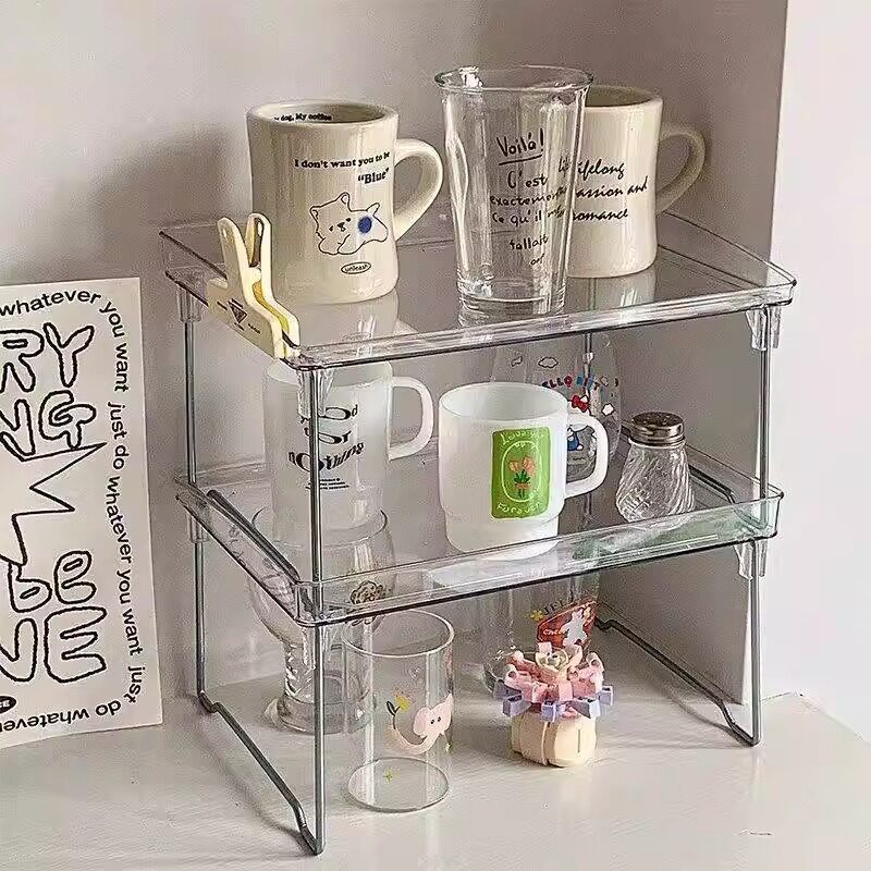 Desktop Storage Rack Transparent Stackable Foldable Dormitory Simple Multi-Functional Stationery Cosmetics Multi-Layer Storage Rack