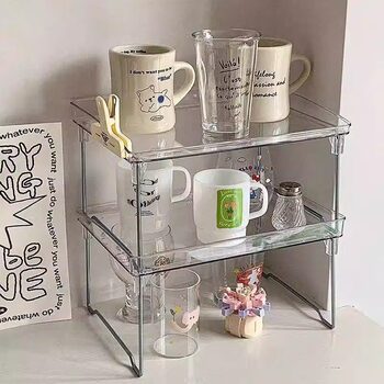 Desktop Storage Rack Transparent Stackable Foldable Dormitory Simple Multi-Functional Stationery Cosmetics Multi-Layer Storage Rack