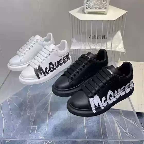 High Version 3D Printing silver Logo McQueen White Shoes Unisex Thick Sole Heightening Board Shoes Platform Lovers Shoes