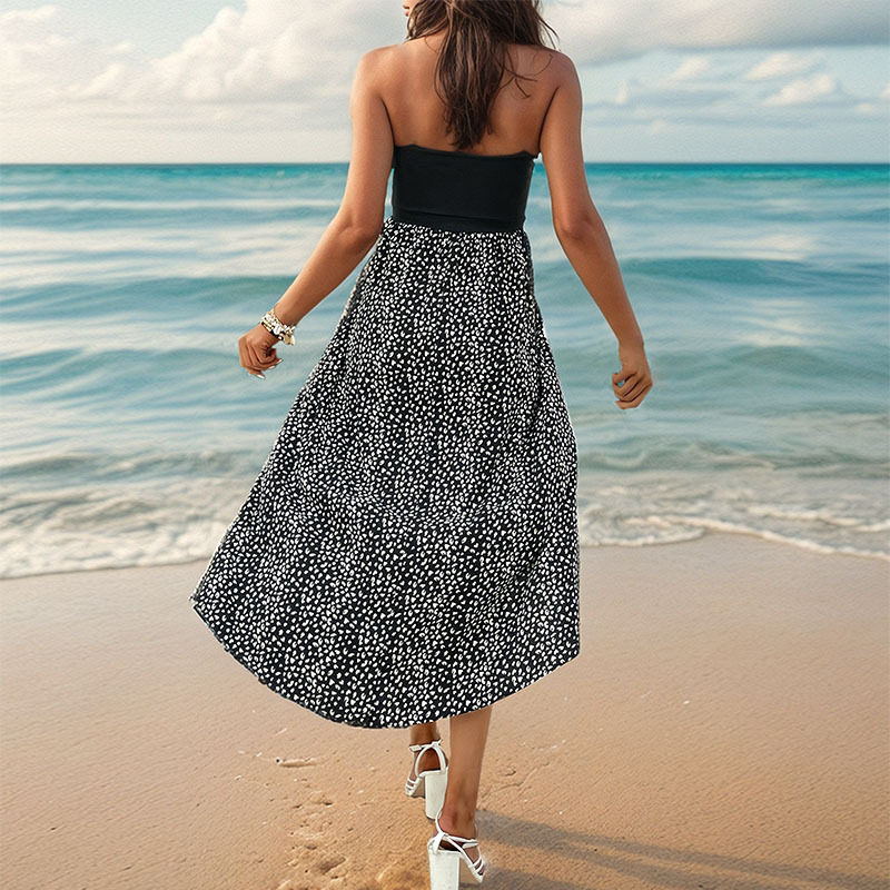 Summer Fashion Leopard Print Halter Dress Irregular Split Design Trendy Style Perfect for Parties and Casual Outings