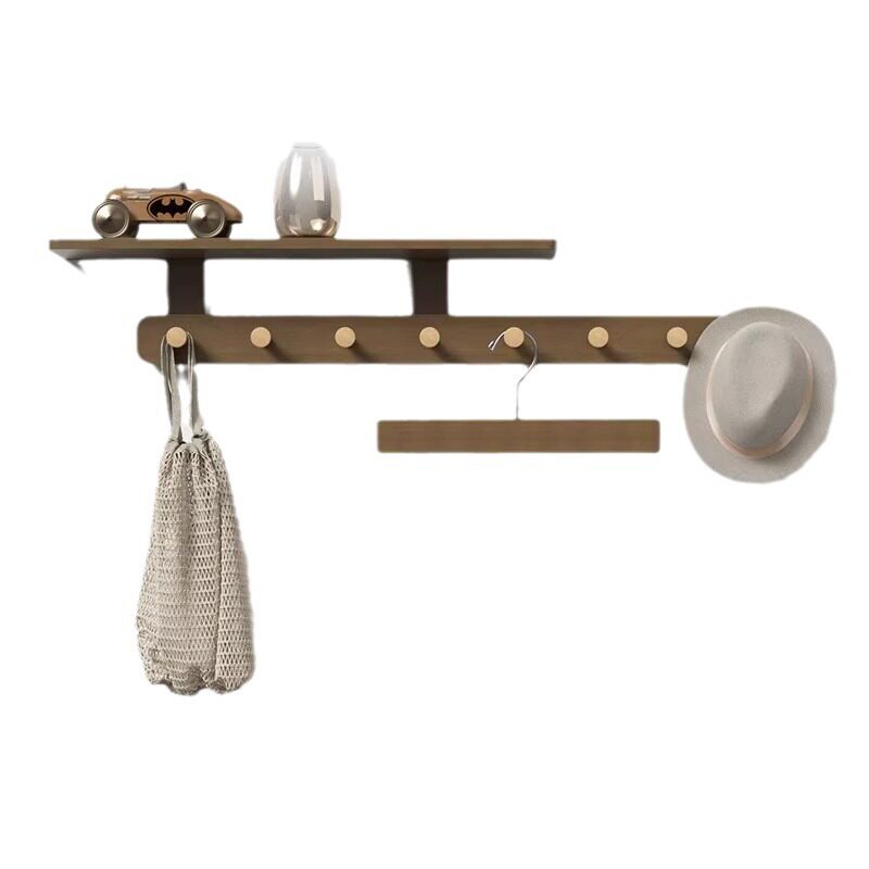 Solid wood hanger home clothes wall hanging hook punch-free wall hanger