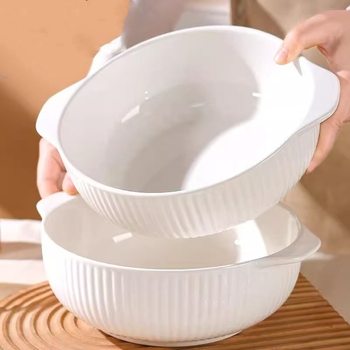 Large Ceramic Soup Bowl for Home Use, Suitable for Sauerkraut Fish, with Double Handles, Simple Design, Specifically for Boiled Fish
