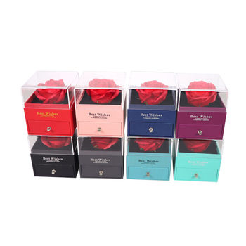 Acrylic Drawer Box Single Rose Gift Box Ring Earrings Necklace Box Gift Box for Girlfriend and Best Friend