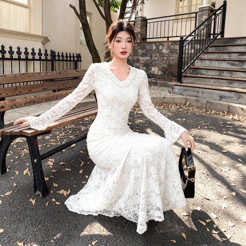 Elegant Velvet Lace Dress High End Slim Fit Mermaid Style Autumn Winter Occasion Wholesale Available