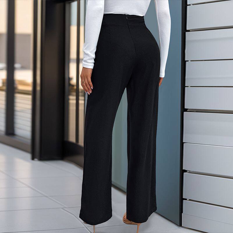 High Waisted Straight Leg Pants Solid Color Versatile Style Comfortable Fabric Autumn Fashion Wholesale Available