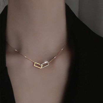 K-Style of Ins Double Square Necklace Women's Niche Geometric Rectangular Diamond Pendant Necklace Simple Elegant Splicing Necklace