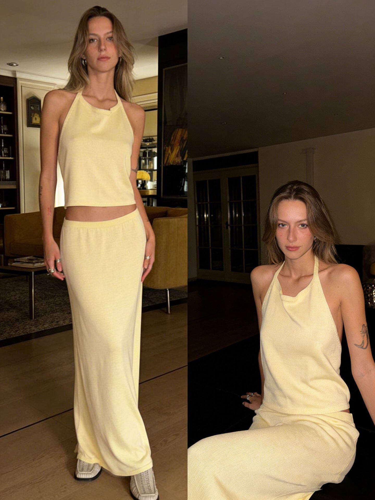 Backless Halter Top and Long Skirt Set Elegant Versatile Sexy Perfect for Parties and Beach Wear Wholesale Available