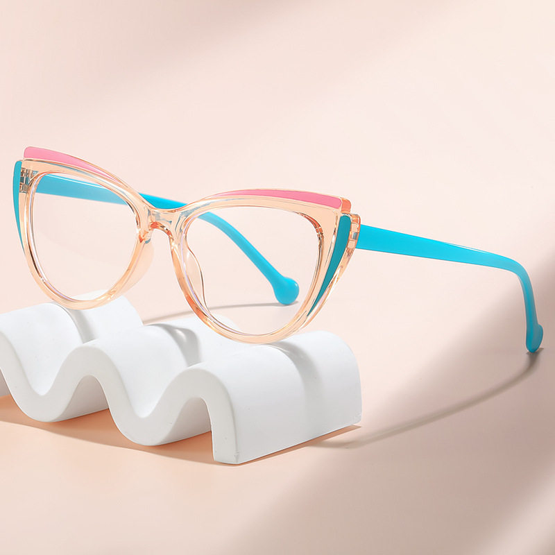 New Cat-Eye Color-Blocking Frame Personality Plain Glasses Fashion European and American Style Natural Look Xiaohongshu Street Glasses Frame for Women Trendy
