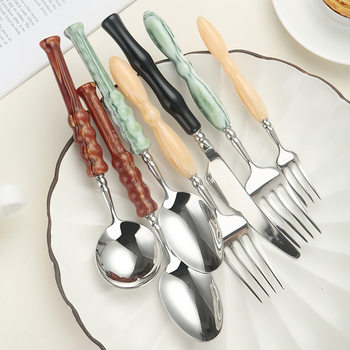 French High-Looking 304 Stainless Steel Western Food Knife, Fork and Spoon Tableware Set Macaron Accessible Luxury Dessert Spoon Fruit Fork