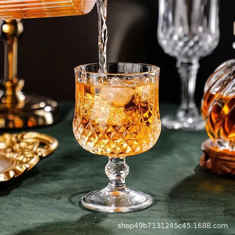 Crystal Glass Diamond Red Wine Glass Vintage Embossed Sweet Wine Cocktail Glass Goblet Wine Glass Wine Glass