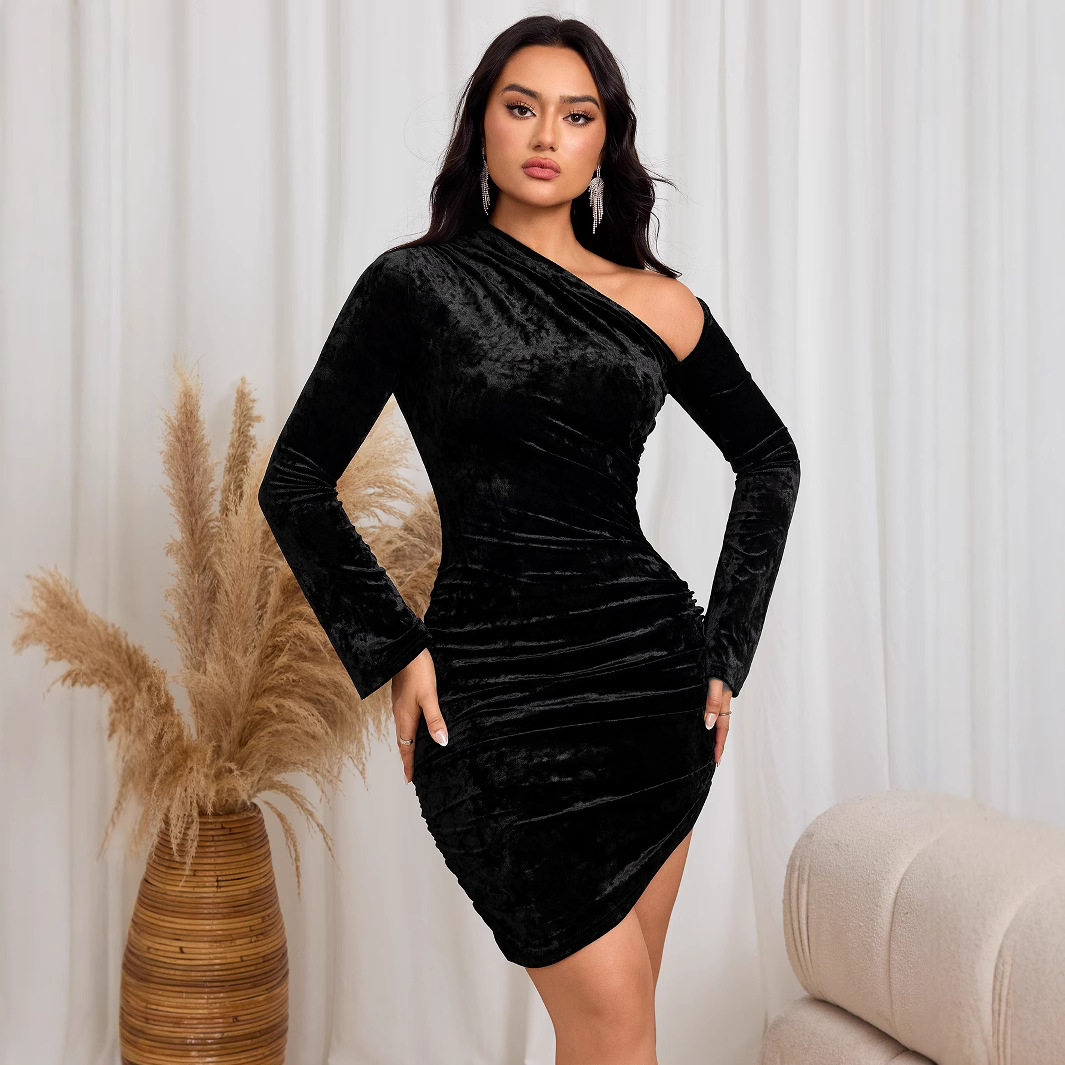 Elegant Velvet Off Shoulder Mini Dress Sexy Sophisticated Spring Summer Wholesale Available OEM ODM service