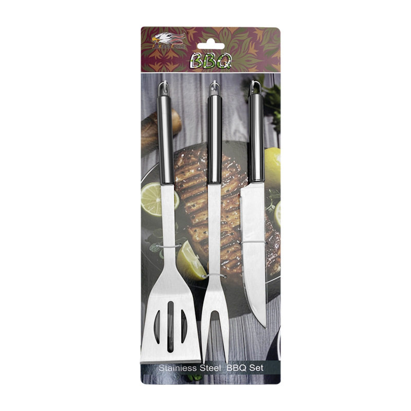 Amazon Large Tube Handle Stainless Steel Grill Shovel Fork Clip Combination Bbq Camping Outdoor Family Dinner Barbecue Set