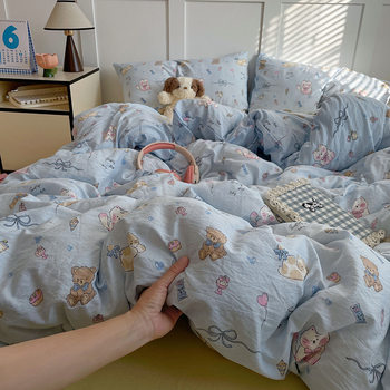 Class A maternal and infant grade bedding double-layer yarn four-piece quilt cover sheet double quilt cover student dormitory three-piece set 4