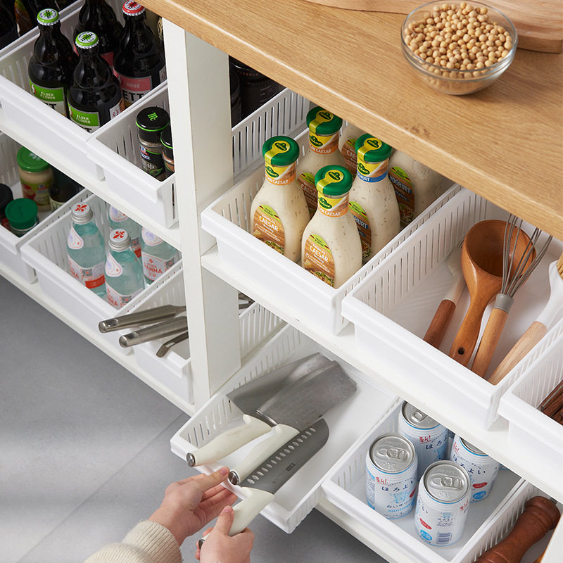White Food Storage Basket in Stock, Drawer-Type Divided Storage Box, Drawer for Kitchen, Bathroom, Living Room Storage