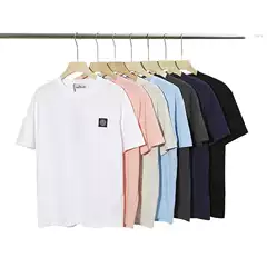 Short-Sleeved Cross-Border Round Neck Small Label Classic Pure Color Embroider Ius T-Shirt for Men and Women Stone Export Stone Style Basic
