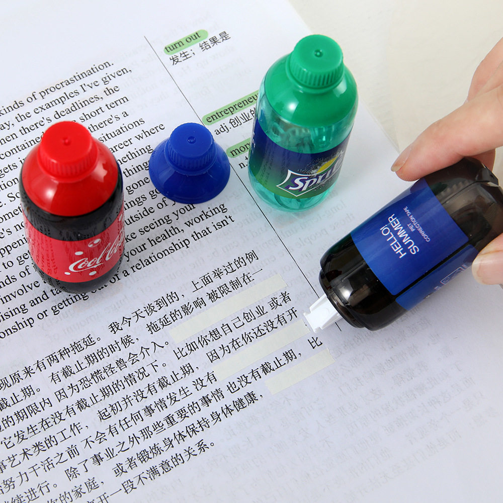 Soda Drink Bottle Correction Tape for Primary School Students, Cola Correction Tape, Creative High-Looking Small Mini Correction Tape
