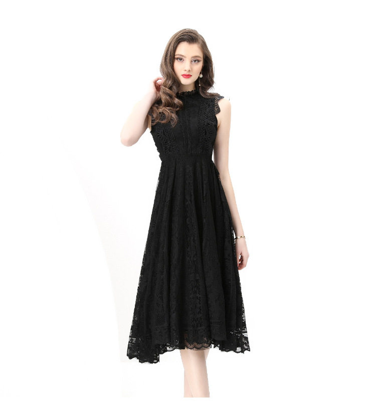 Vintage French Romantic Sleeveless Dress Lace Mesh Design Flowy A Line Elegant Evening Wear Wholesale Available