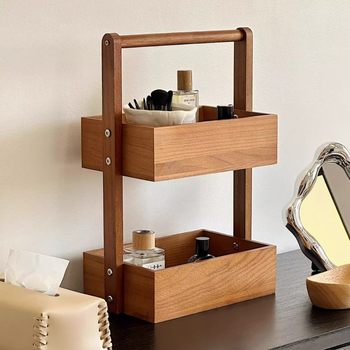 Double-Layer Solid Wood Storage Rack Cabinet Wooden Wardrobe Multi-Layer Storage Living Room Cosmetics Storage Rack Desktop Snacks