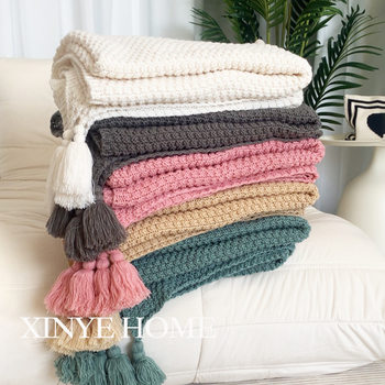 Ins Scandinavian Style Sofa Blanket Office Air Conditioning Nap Knitted Blanket Tassel Wool Casual Sofa Blanket Shawl