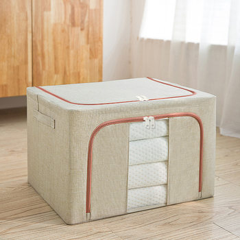 Large-Capacity Folding Storage Box Cotton and Linen Household Clothes Quilt Storage and Organization Fabric Steel Frame Storage Box in Stock