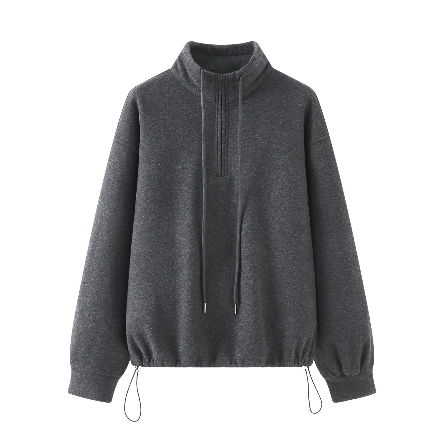 Trendy Gray Fleece-Lined Thick Sweatshirt Set Winter Stand Collar Slimming Versatile Casual Pants Two-Piece Set