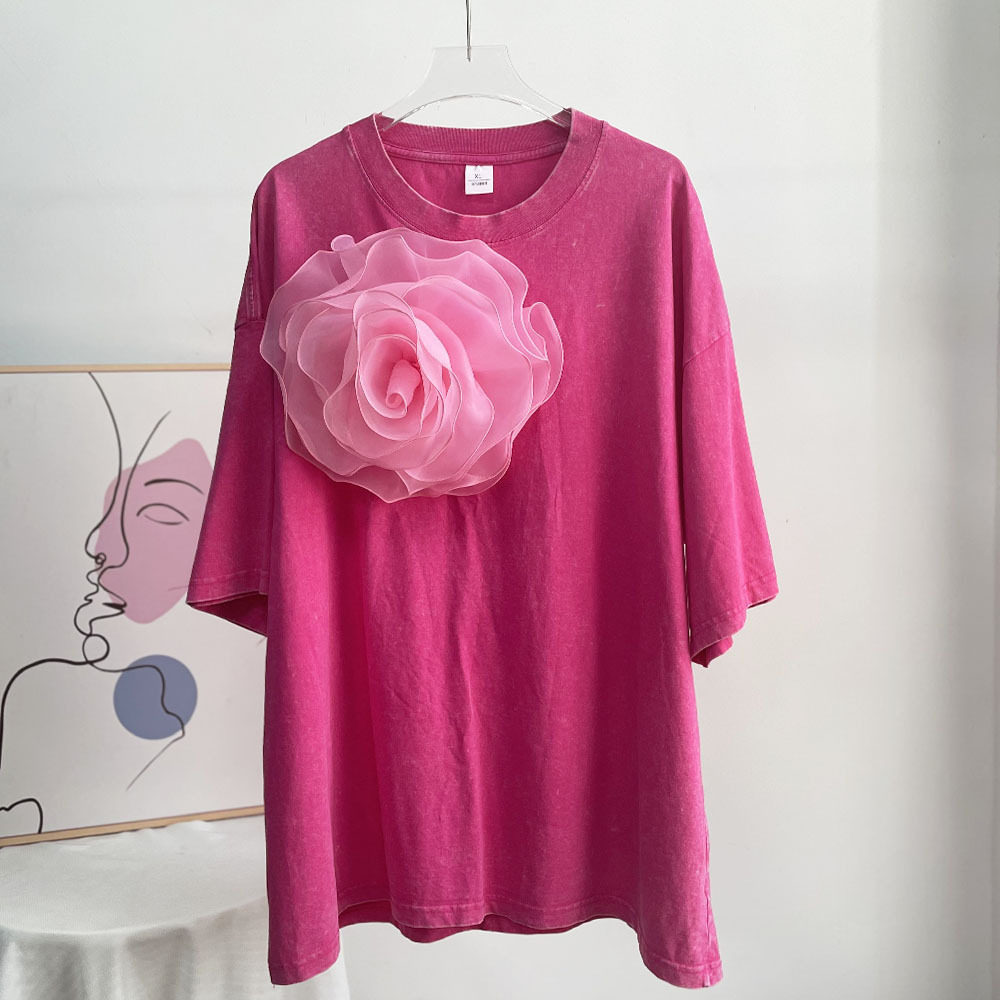 Womens Vintage Style Short Sleeve Cotton T Shirt Washed Wax Dyed Faded Look Streetwear Summer Casual Wear