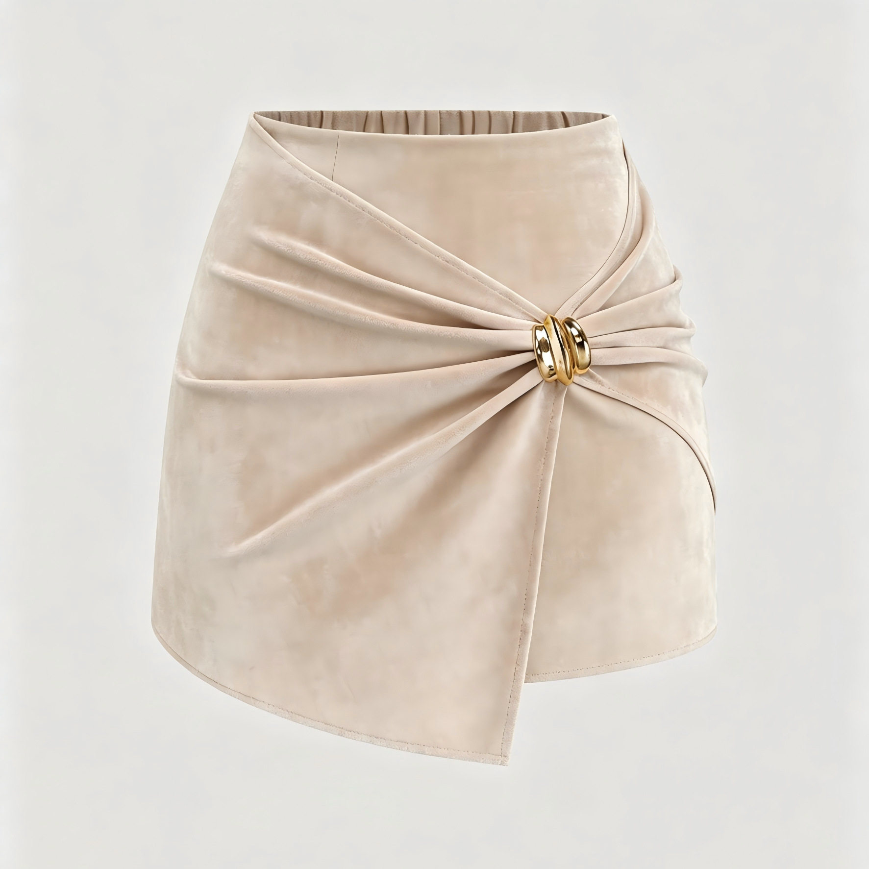 High Waisted Suede Skirt Solid Color Decorative Details Fashionable Design Womens Apparel for Casual Occasions
