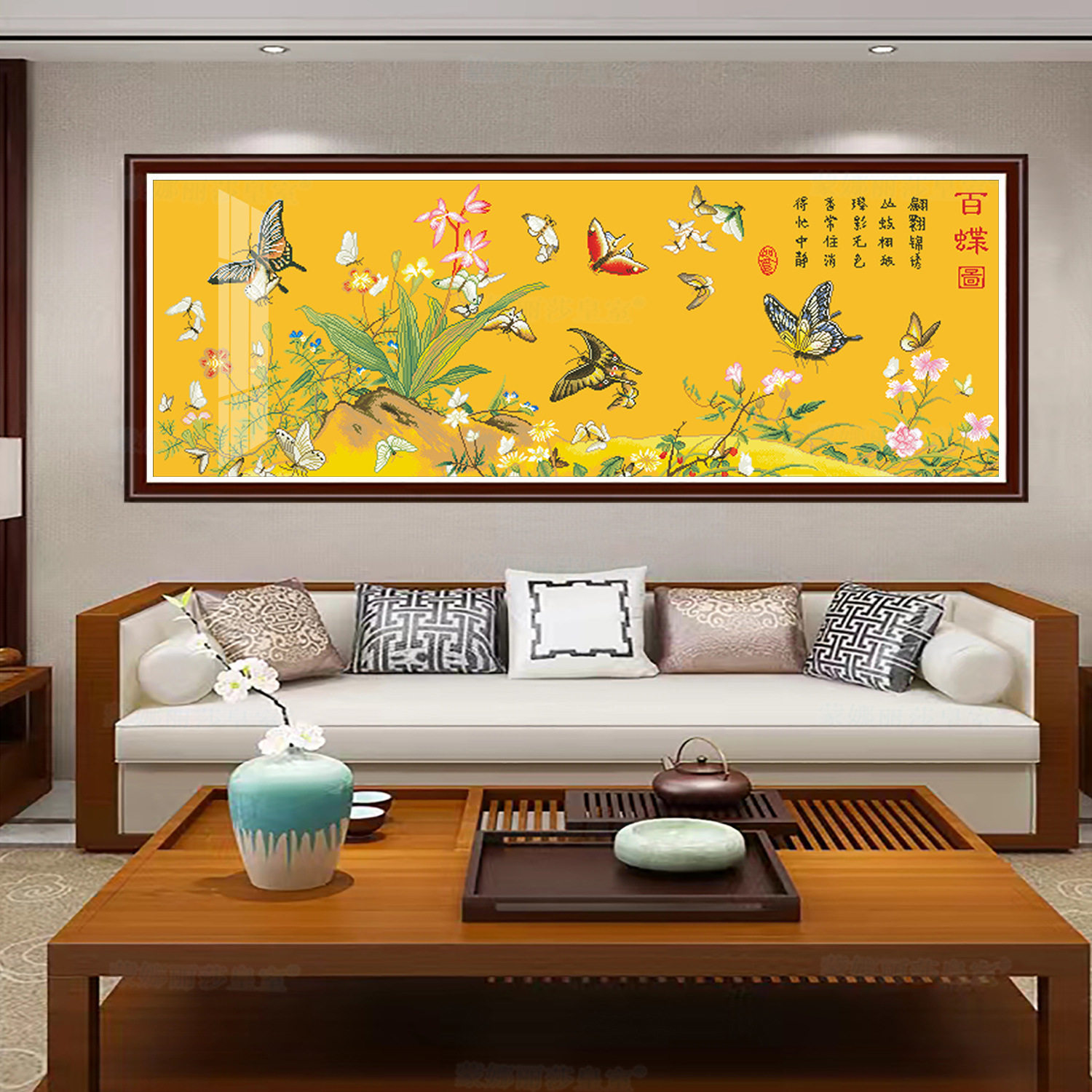 【古绢布】正品蒙娜丽莎皇室十字绣 花香百蝶图 名画收藏客厅线绣