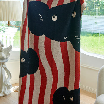 Cartoon French Bulldog Elephant Half-Fleece Knitted Blanket Sofa Throw Blanket Shawl Blanket Picnic Outdoor Ins Style