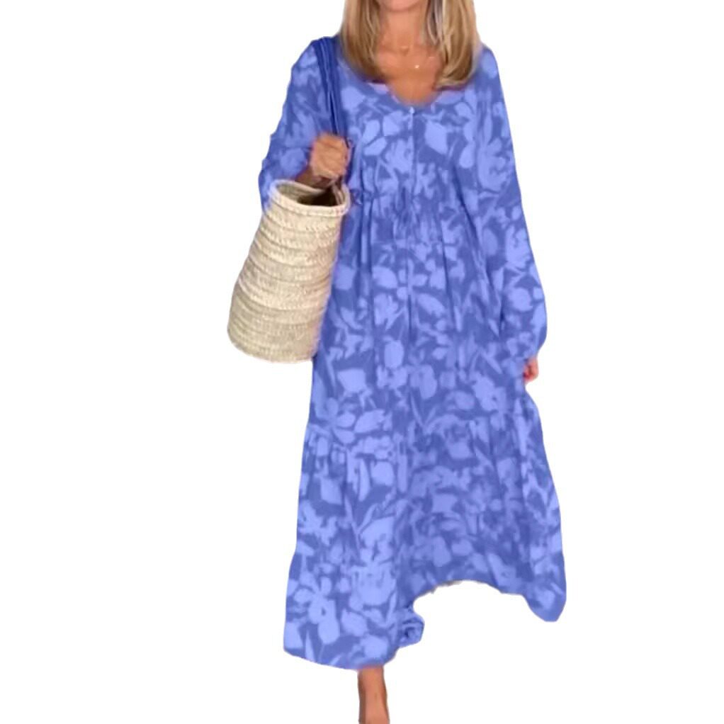 Summer Casual Loose V Neck Long Sleeve Dress for Women Floral Print Perfect for Daily Wear or Vacation Wholesale