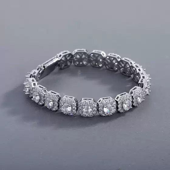 Fashionable Ice Sugar Bracelet Cuban Bracelet Ice Sugar Chain 5A Zircon Tennis Bracelet Flip-Top Men's Trendy Bracelet