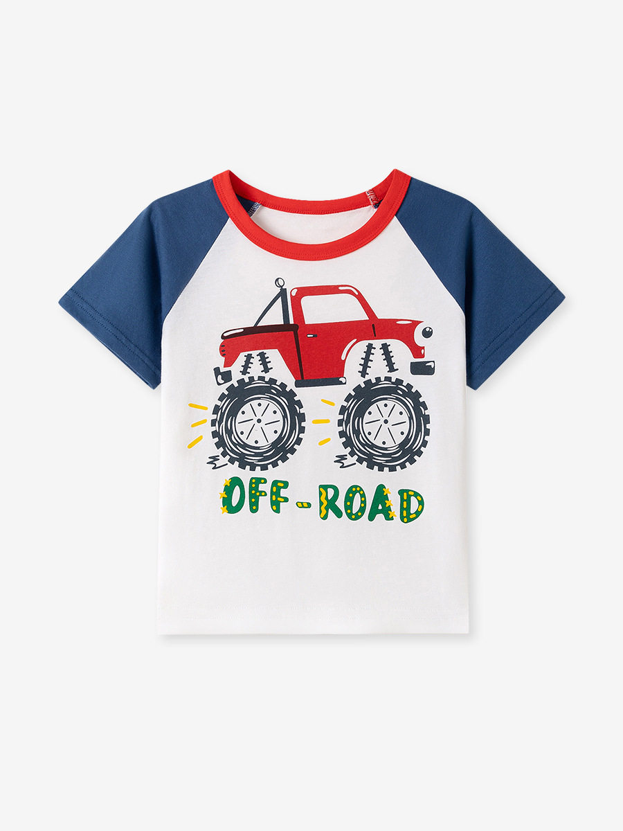 Summer Kids' Printed T-shirt, Boys' Short-sleeve Undershirt, Cartoon Car Kids' Top