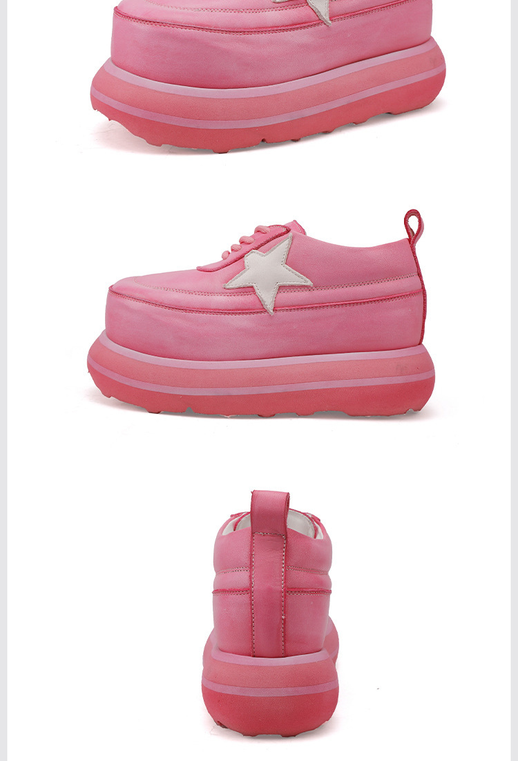 Giày sneaker nữ đế dày cổ thấp mũi tròn dây buộc — Màu hồng, Màu kaki