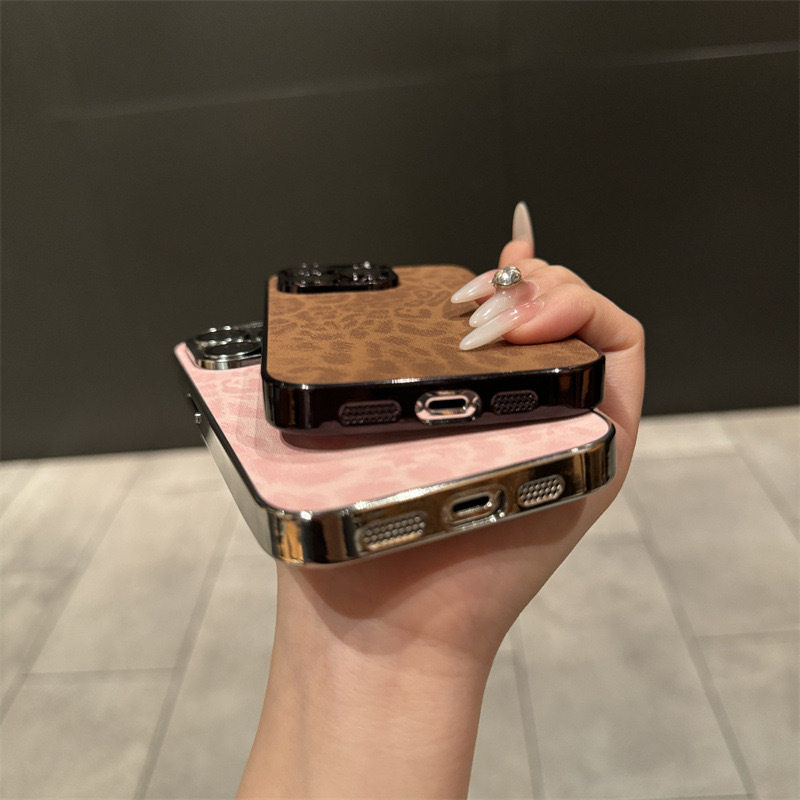 Suitable for iPhone 17 Pro Phone Case, 13 Pro Electroplated Leather Leopard Print, Apple 15 Full Coverage Lens Film, 14 Pro