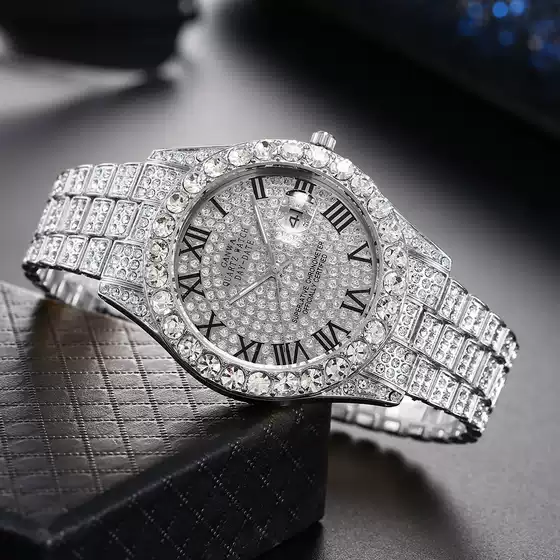 Factory Direct Sales Internet Celebrity Calendar Rhinestone Starry Men's Watch Wholesale Cross-Border Alloy Watch Men's High-End