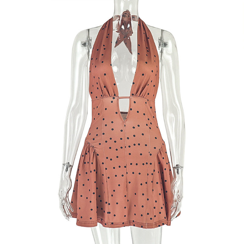 Fashion Womens A Line Dress Floral Print Slim Fit Polka Dot Ruffled Tie Neck V Neck Casual Summer Wear