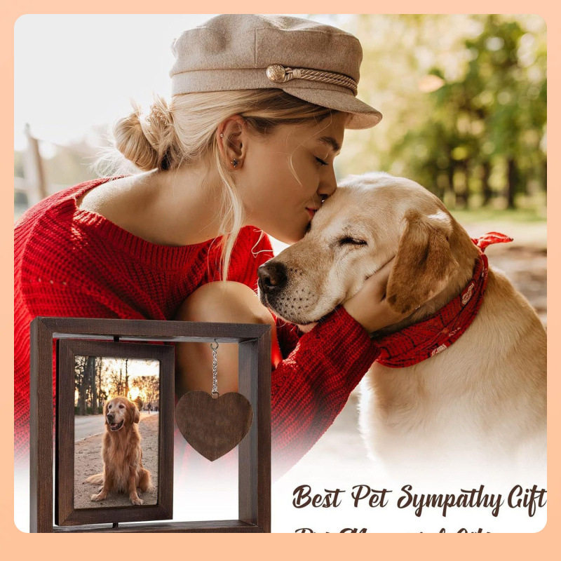 ✅ Cross-Border Pet Double-Sided Rotating Photo Frame 4X6 Photo Wooden Frame Dog Cat Pet Commemorative Photo Frame
