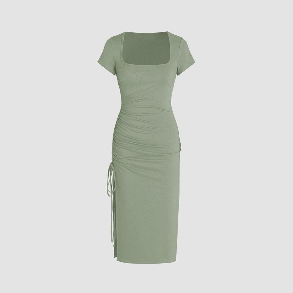 Knit Bodycon Dress Elegant V Neck Side Slit Slim Fit Ribbed Fabric Perfect for Parties and Events Wholesale
