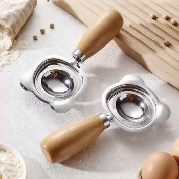 304 Stainless Steel Egg White Separator Home Kitchen Baking Egg Yolk Filter Spoon Egg Separator Egg Leakage Device Wooden Handle