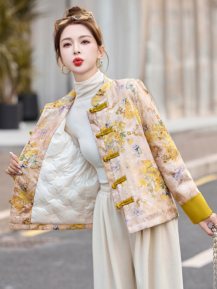 Áo Khoác Nữ Họa Tiết Hoa Hàng Mùa Xuân Thu Đông Phục Cổ Cổ Điển