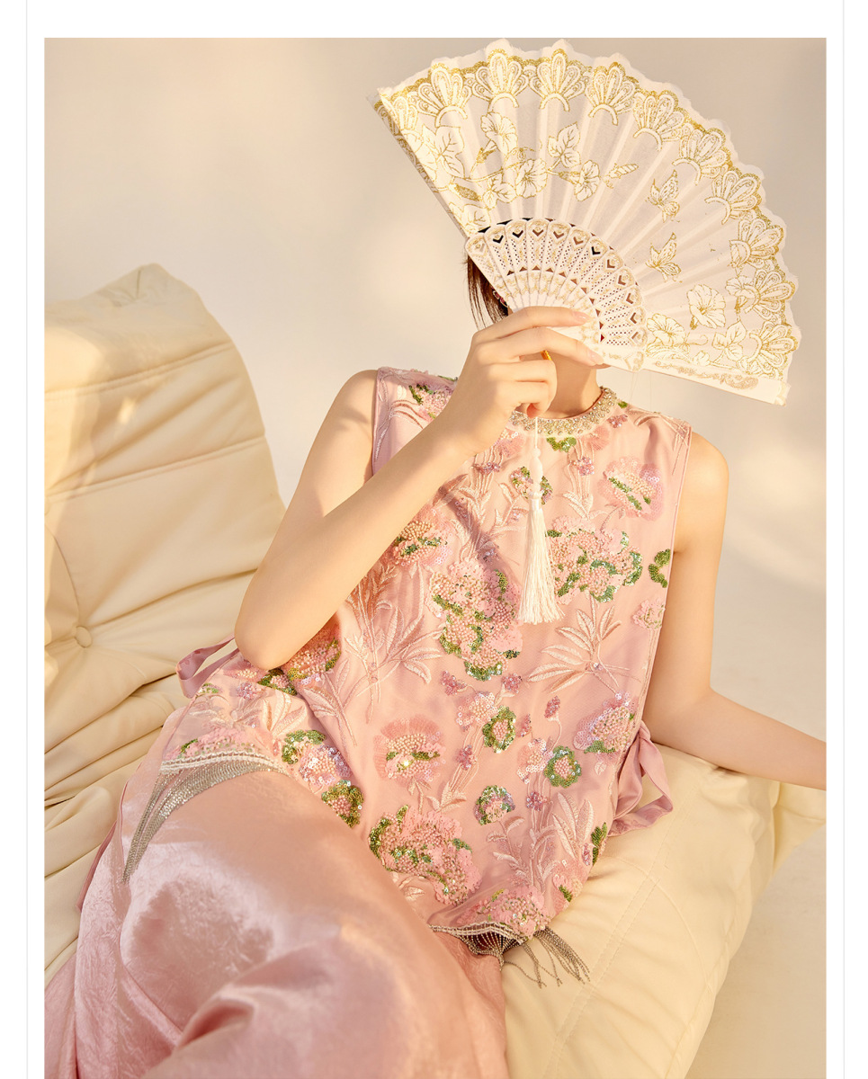 Áo vest nữ không tay thêu nổi bật cổ tròn đính đá phối khóa kéo — Phấn phủ Peach Mist (giao hàng trong 7 ngày), Phấn phủ Peach Mist (giao ngay trong ngày)