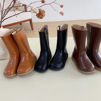 Cross-Border Korean Children's Retro Martin Boots, Soft-Soled Knee-High Boots, Black and Brown Knight Boots, Medium and Large Children's High Boots Batch