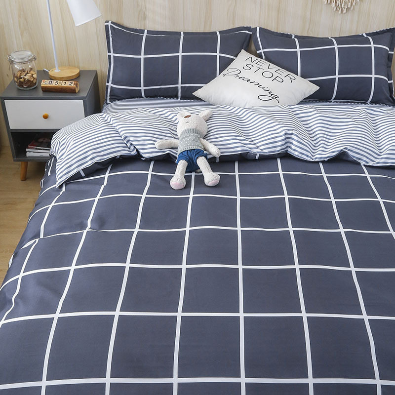Ins small fresh four-piece bedding skin-friendly wash cotton sanding student bed sheets quilt cover three-piece wholesale