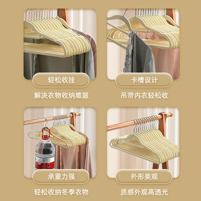 Cross-border flocking hanger non-slip plastic seamless hanger transparent clothes hanging household adult clothes support factory wholesale