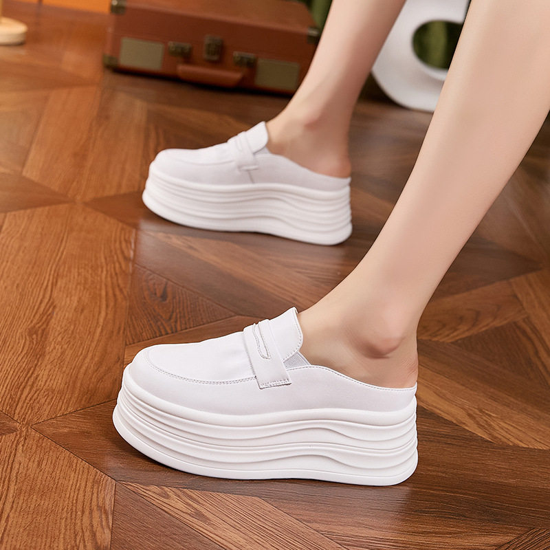 Giày thể thao nữ đế xuồng platform gót siêu cao 8 cm — Trắng, Bạc